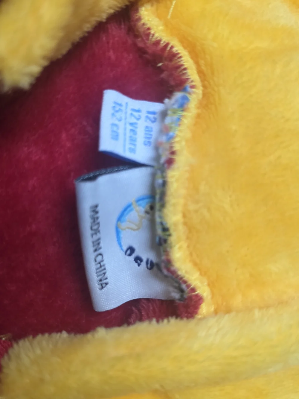 Disney Plush Winnie the Pooh Costume Hoodie and Pants in Yellow and Red